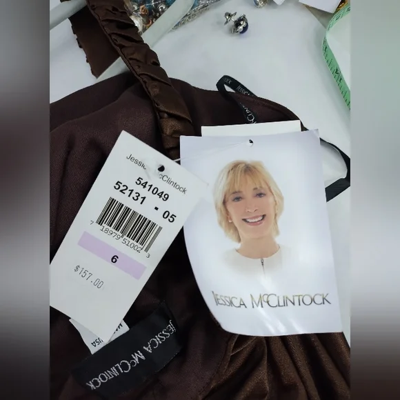 New Vintage Jessica McClintock Brown Satin Short Dress - Picture 3 of 7